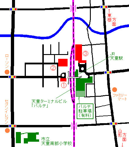画像：天童駅周辺の地図