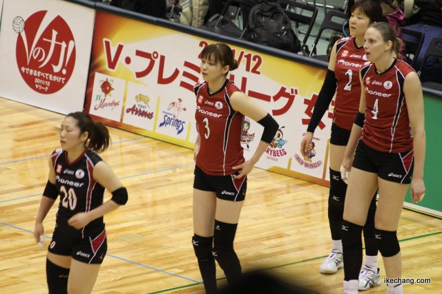 写真:公式練習中のパイオニアの選手たち1(パイオニア×NEC)