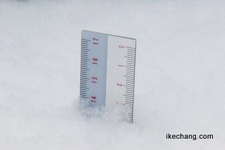 写真：積雪14センチを示す定規