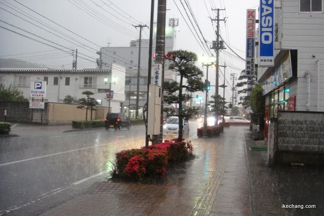写真：突然の大雨（新月堂前）