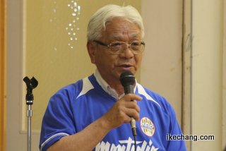 写真:高橋芳雄・高擶モンテ応援隊会長(高擶モンテ応援隊発会式)