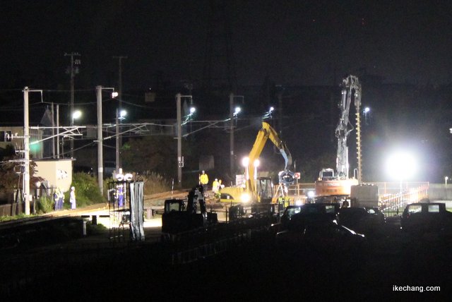 写真：芳賀跨線橋から見た天童南駅の工事現場（天童南駅設置工事）
