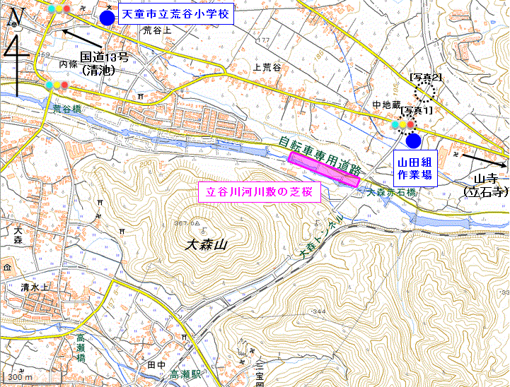画像：立谷川河川敷の芝桜の位置図