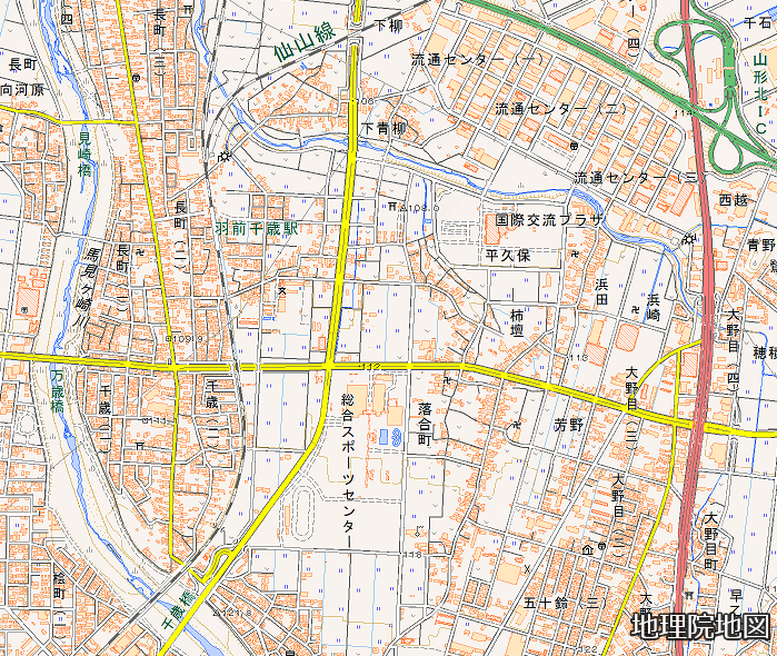 画像：山形市千歳地区の地図（地理院地図）
