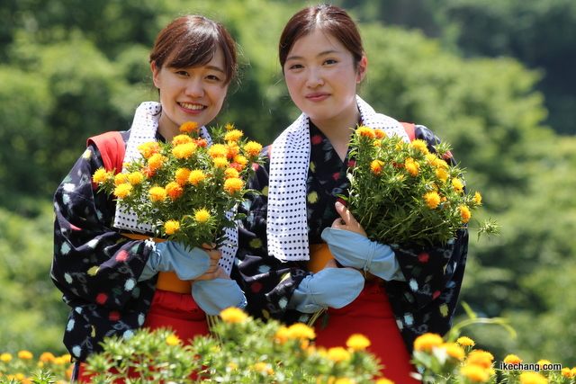 写真：赤塚瑞穂さんと名和彩夏さん（天童紅花まつり）